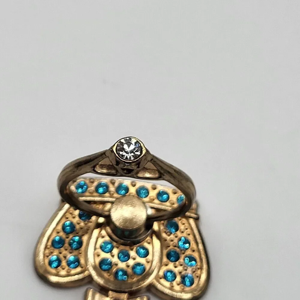 Goldtone Crown Ring Rhinestone Cellphone Hand Loop 1.25in